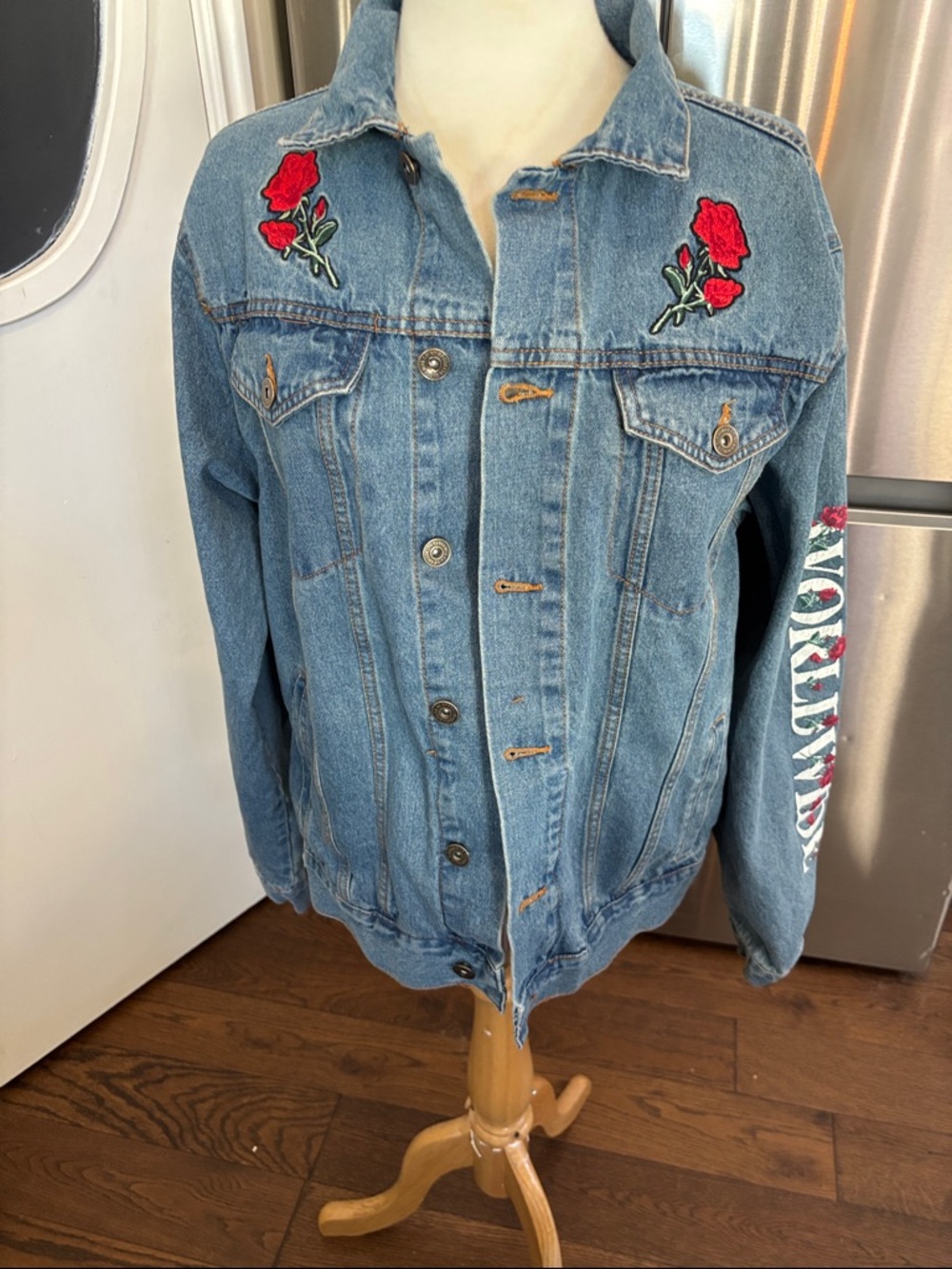 Brooklyn Cloth Blue Denim Jacket with Red Rose Embroidery